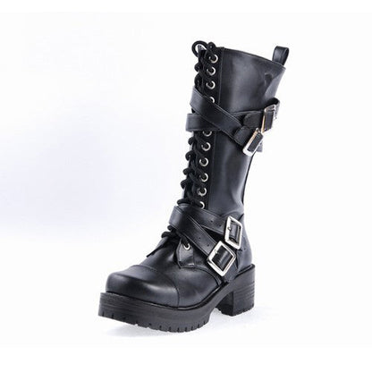 Sweet Lolita Platform Boots - Stylish Patent Leather Straps, Black, Buckle Detail - additional product view 6
