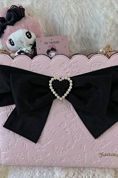 Sweet Lolita Shoulder Bag - Bowknot Pearl Shoulder Colors, 4 Colors, Bow Detail - One-Size Pink/Black option
