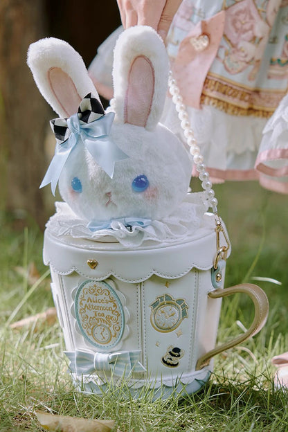 Sweet Lolita Shoulder Bag - Lovely Teacup Rabbit, 5 Colors, Bow Detail - One-Size Blue option