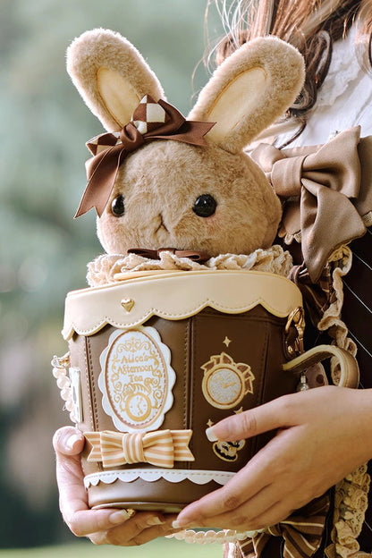 Sweet Lolita Shoulder Bag - Lovely Teacup Rabbit, 5 Colors, Bow Detail - One-Size Brown option