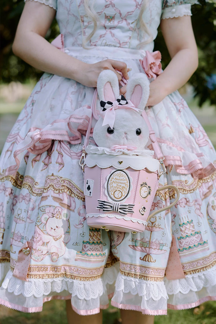 Sweet Lolita Shoulder Bag - Lovely Teacup Rabbit, 5 Colors, Bow Detail - One-Size Pink option