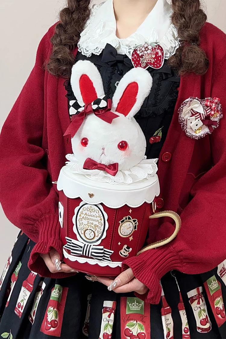 Sweet Lolita Shoulder Bag - Lovely Teacup Rabbit, 5 Colors, Bow Detail - One-Size Red option