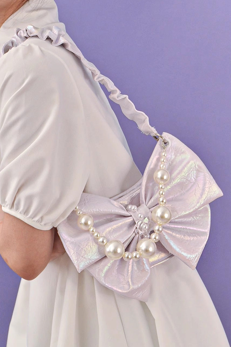 Sweet Lolita Shoulder Bag - Pearl Chain, White, Bow Detail - Lolita Outfit Bag - additional product view 3
