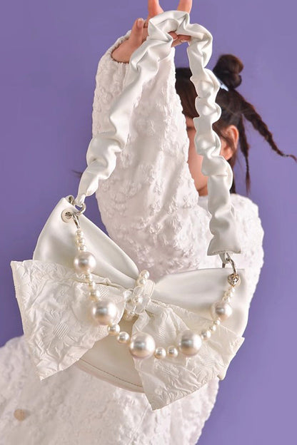 Sweet Lolita Shoulder Bag - Pearl Chain, White, Bow Detail - Lolita Outfit Bag - main product image