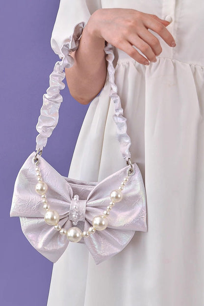 Sweet Lolita Shoulder Bag - Pearl Chain, White, Bow Detail - Lolita Outfit Bag - One-Size White option