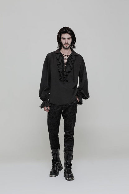 Victorian Lolita Blouse - 2 Colors, Men's Style, Long Sleeves, Lace Trim - additional product view 4