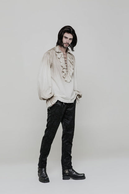 Victorian Lolita Blouse - 2 Colors, Men's Style, Long Sleeves, Lace Trim - additional product view 6