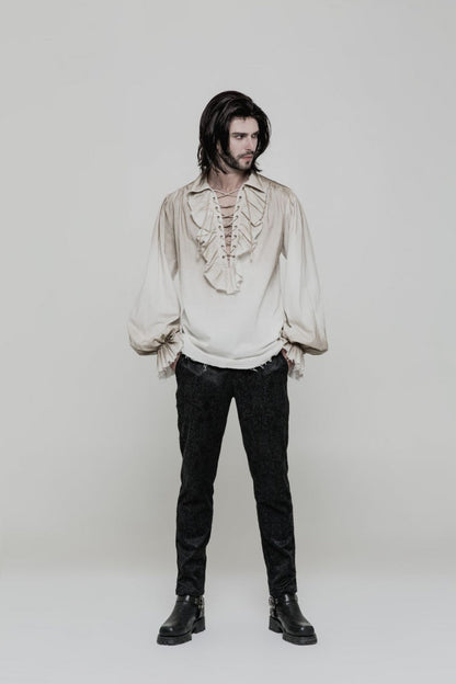Victorian Lolita Blouse - 2 Colors, Men's Style, Long Sleeves, Lace Trim - additional product view 7