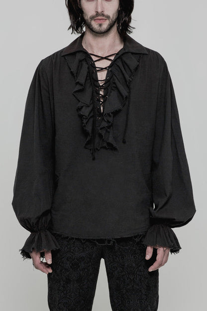 Victorian Lolita Blouse - 2 Colors, Men's Style, Long Sleeves, Lace Trim - main product image