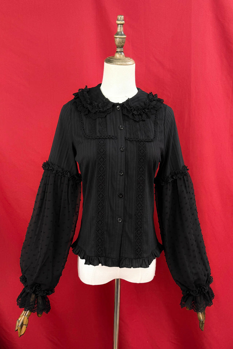 Victorian Lolita Blouse - Candy Stick, 4 Colors, Long Sleeves, Sweet Style, Lace Trim - additional product view 4