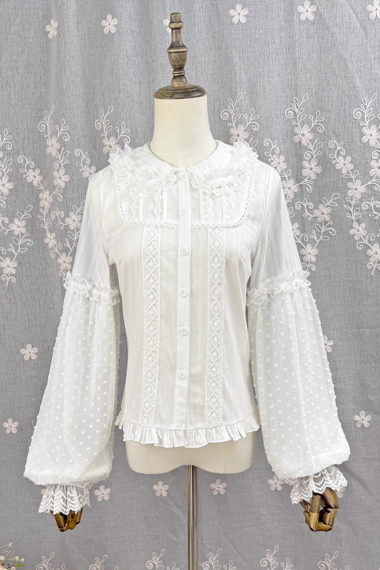 Victorian Lolita Blouse - Candy Stick, 4 Colors, Long Sleeves, Sweet Style, Lace Trim - main product image