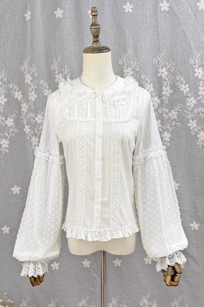 Victorian Lolita Blouse - Candy Stick, 4 Colors, Long Sleeves, Sweet Style, Lace Trim - main product image