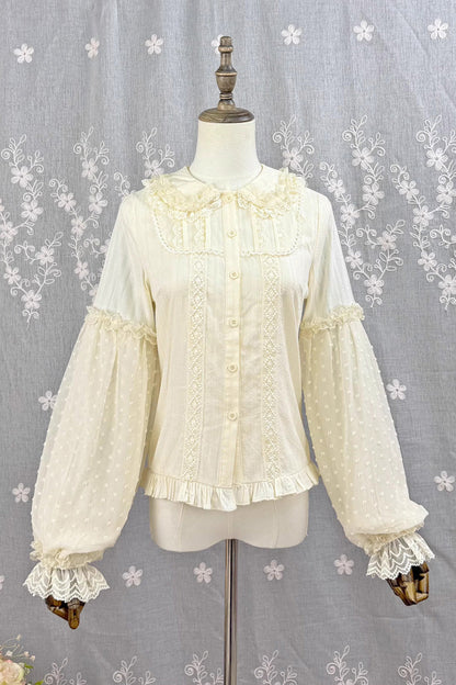 Victorian Lolita Blouse - Candy Stick, 4 Colors, Long Sleeves, Sweet Style, Lace Trim - S Apricot / M Apricot / L Apricot option