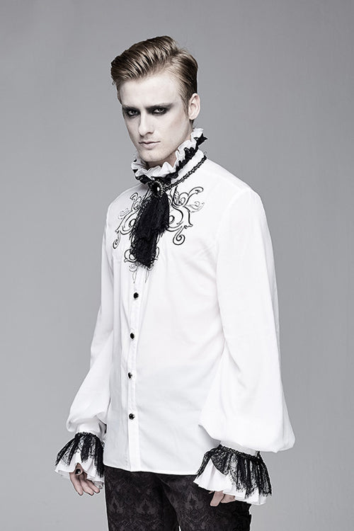 Victorian Lolita Blouse - Chiffon, White, Men's Style, Gothic Style, Lace Trim - additional product view 2