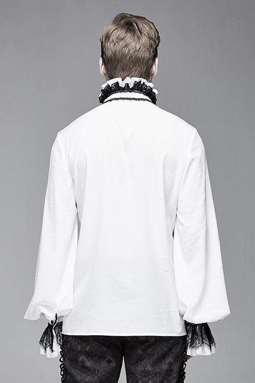 Victorian Lolita Blouse - Chiffon, White, Men's Style, Gothic Style, Lace Trim - additional product view 3