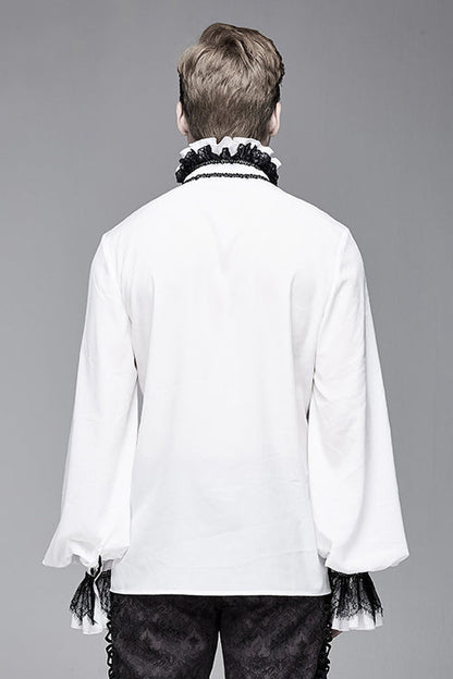 Victorian Lolita Blouse - Chiffon, White, Men's Style, Gothic Style, Lace Trim - additional product view 3