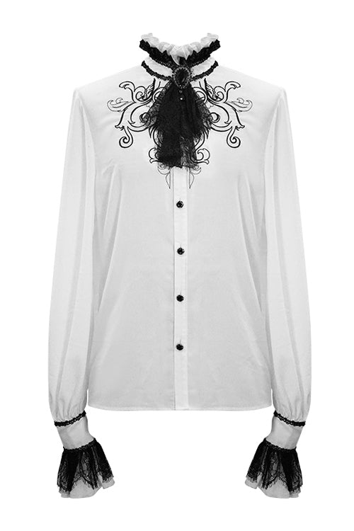 Victorian Lolita Blouse - Chiffon, White, Men's Style, Gothic Style, Lace Trim - additional product view 4