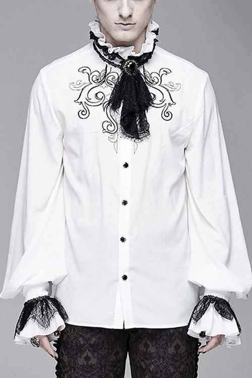 Victorian Lolita Blouse - Chiffon, White, Men's Style, Gothic Style, Lace Trim - main product image