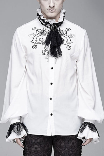 Victorian Lolita Blouse - Chiffon, White, Men's Style, Gothic Style, Lace Trim - main product image