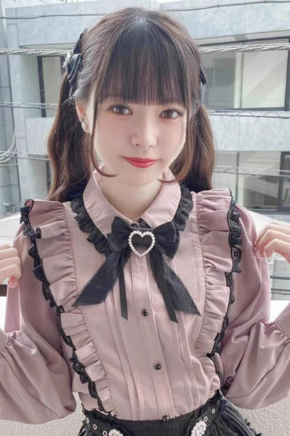 Victorian Lolita Blouse - Doll Collar, Pink, Sweet Style, Bow Detail, Lace Trim - additional product view 2