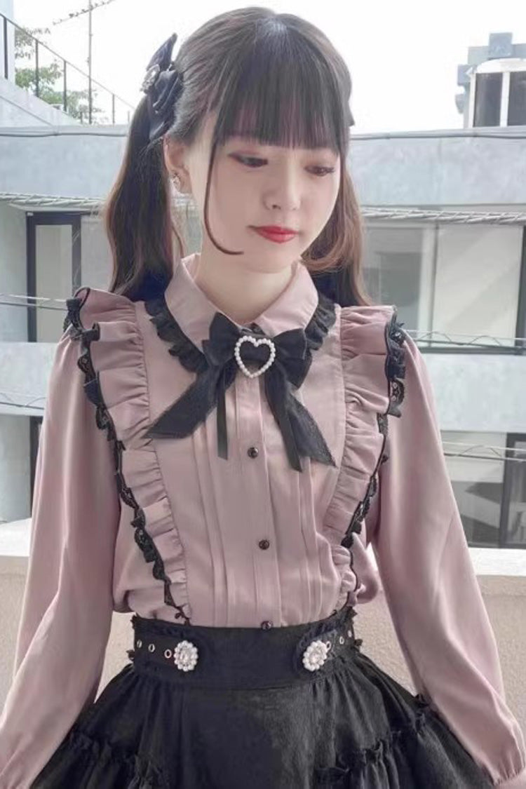 Victorian Lolita Blouse - Doll Collar, Pink, Sweet Style, Bow Detail, Lace Trim - additional product view 4