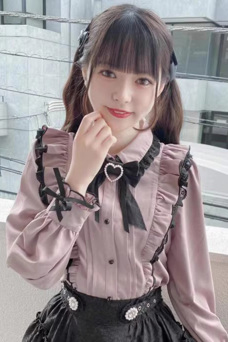 Victorian Lolita Blouse - Doll Collar, Pink, Sweet Style, Bow Detail, Lace Trim - additional product view 5