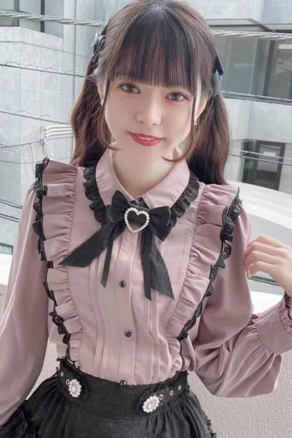 Victorian Lolita Blouse - Doll Collar, Pink, Sweet Style, Bow Detail, Lace Trim - additional product view 6
