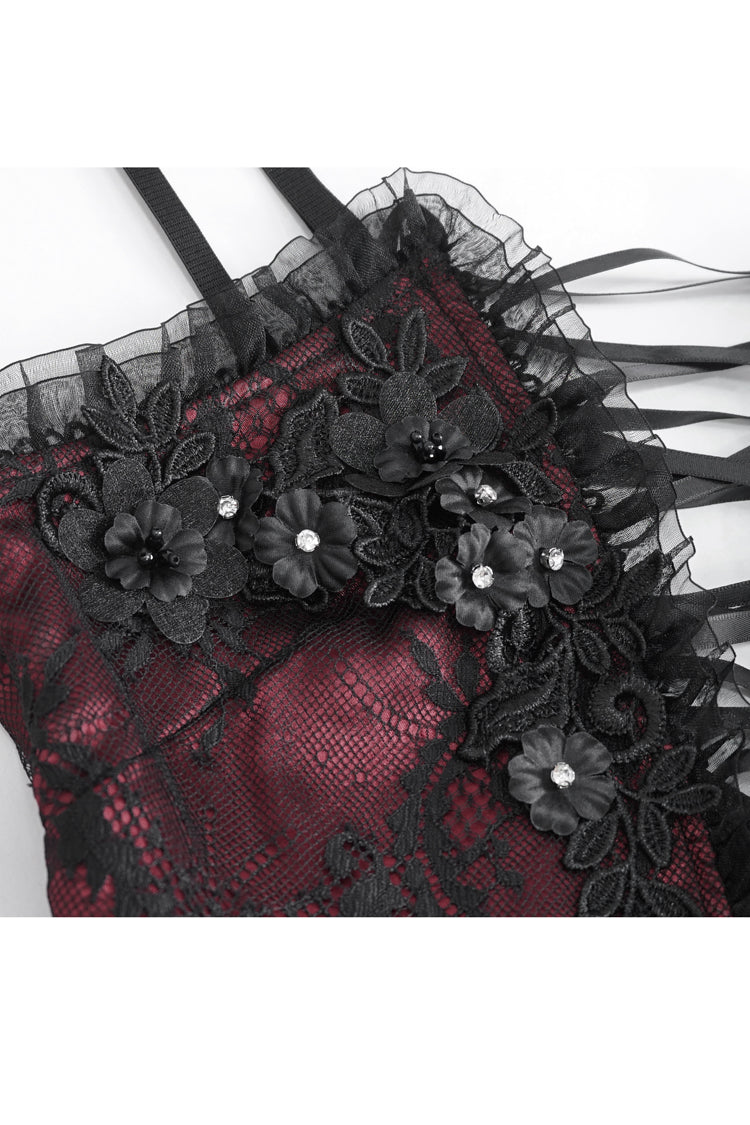 Victorian Lolita Blouse - Embroidery Stitching Lace, Red, Women's Style, Embroidered - additional product view 10