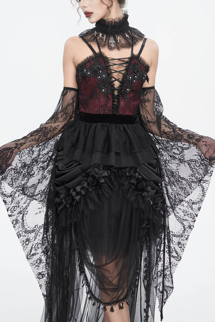 Victorian Lolita Blouse - Embroidery Stitching Lace, Red, Women's Style, Embroidered - main product image