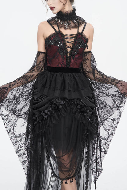 Victorian Lolita Blouse - Embroidery Stitching Lace, Red, Women's Style, Embroidered - main product image