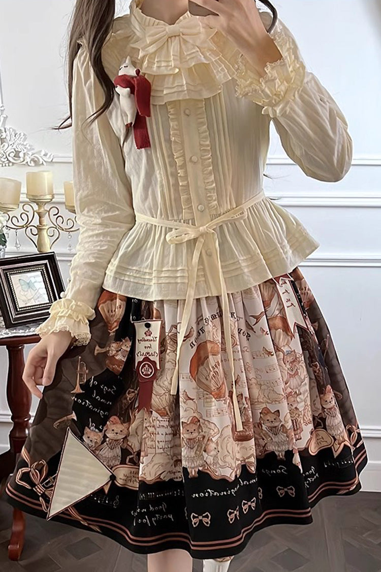 Victorian Lolita Blouse - Fox Band, 3 Colors, Lace Trim, Ruffled, Long Sleeves - additional product view 4