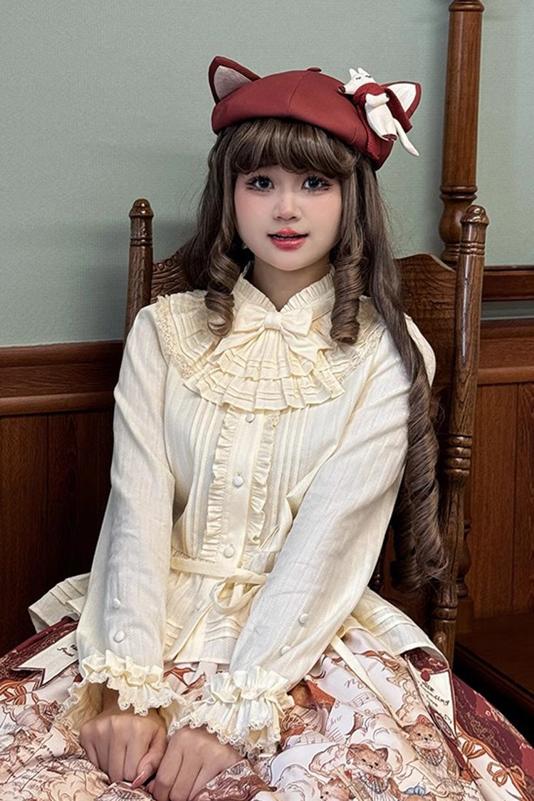 Victorian Lolita Blouse - Fox Band, 3 Colors, Lace Trim, Ruffled, Long Sleeves - additional product view 5