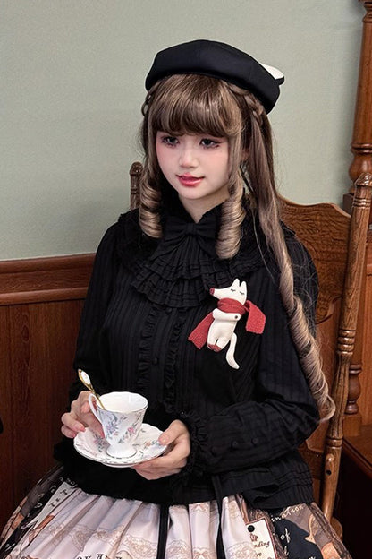 Victorian Lolita Blouse - Fox Band, 3 Colors, Lace Trim, Ruffled, Long Sleeves - additional product view 9