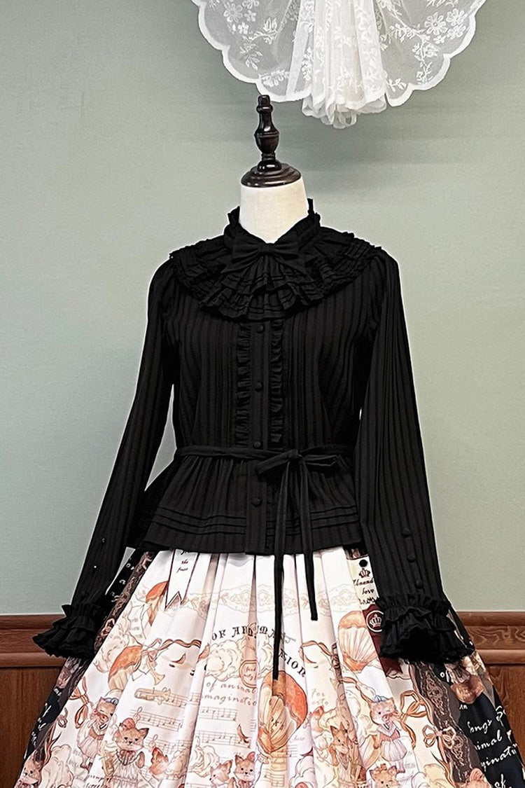 Victorian Lolita Blouse - Fox Band, 3 Colors, Lace Trim, Ruffled, Long Sleeves - XS Black / S Black / M Black option