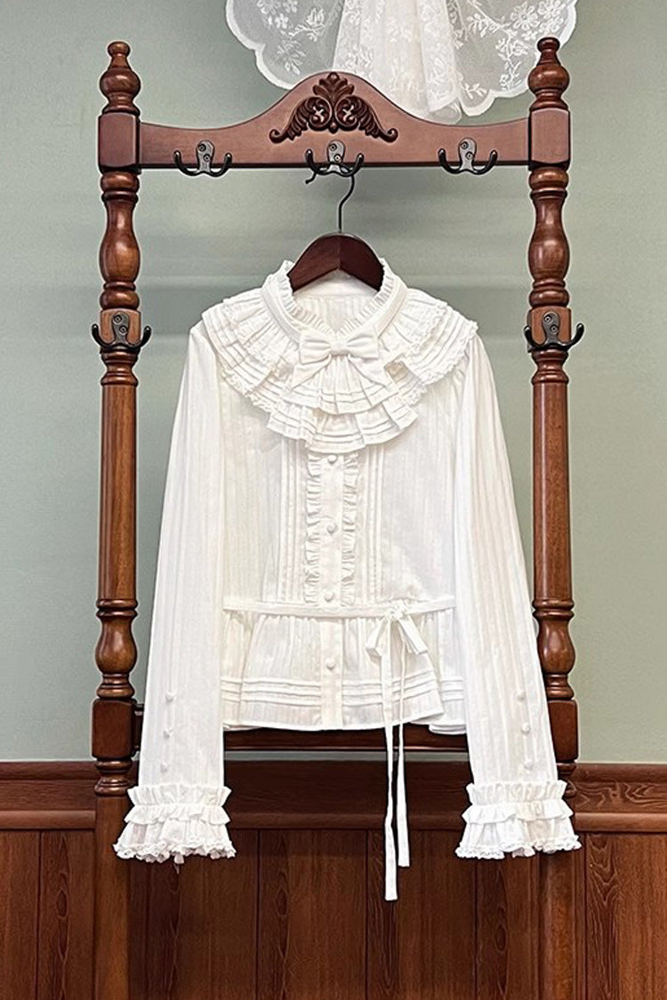 Victorian Lolita Blouse - Fox Band, 3 Colors, Lace Trim, Ruffled, Long Sleeves - XS White / S White / M White option
