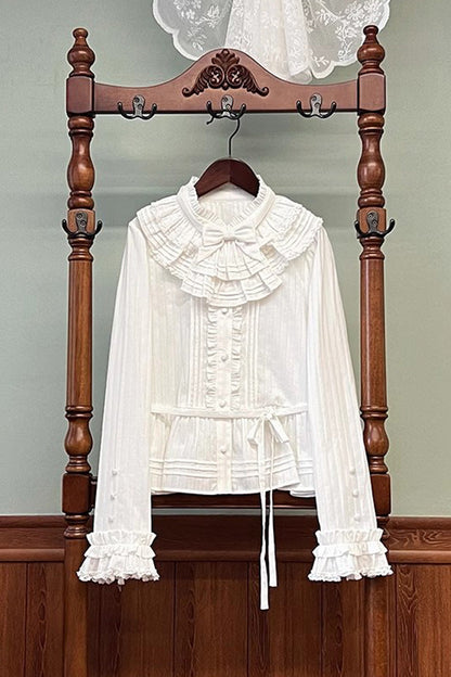 Victorian Lolita Blouse - Fox Band, 3 Colors, Lace Trim, Ruffled, Long Sleeves - XS White / S White / M White option
