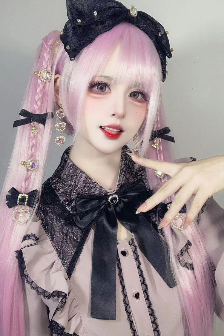 Victorian Lolita Blouse - Hollow, 4 Colors, Long Sleeves, Lace Trim - S Pink / M Pink / L Pink option