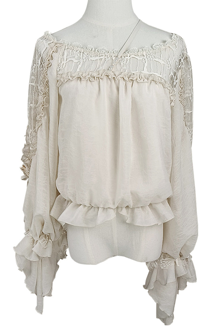 Victorian Lolita Blouse - Hollow Elegant, White, Sweet Style, Long Sleeves - main product image