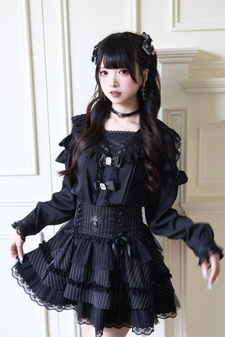 Victorian Lolita Blouse - Jirai Kei Navy Collar, 3 Colors, Long Sleeves, Sweet Style - additional product view 3