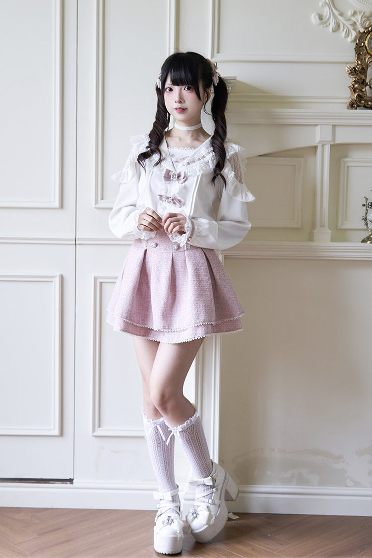 Victorian Lolita Blouse - Jirai Kei Navy Collar, 3 Colors, Long Sleeves, Sweet Style - additional product view 5