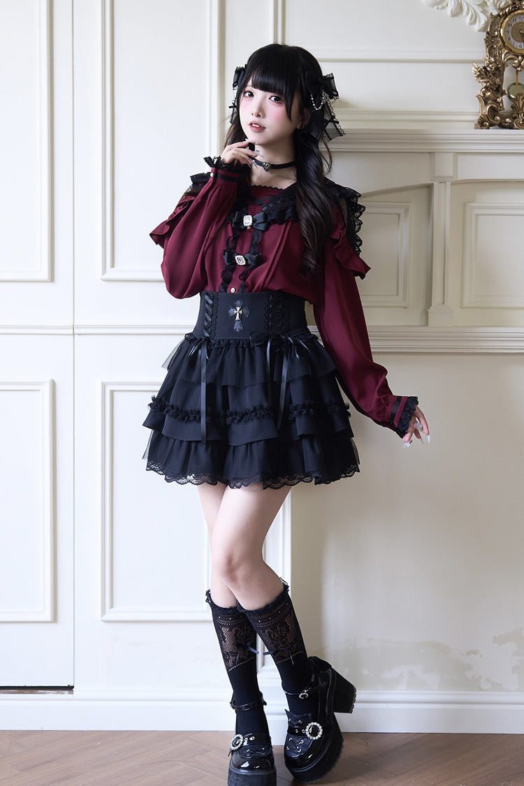 Victorian Lolita Blouse - Jirai Kei Navy Collar, 3 Colors, Long Sleeves, Sweet Style - additional product view 8