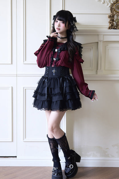Victorian Lolita Blouse - Jirai Kei Navy Collar, 3 Colors, Long Sleeves, Sweet Style - additional product view 8
