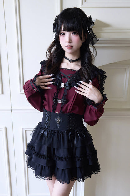 Victorian Lolita Blouse - Jirai Kei Navy Collar, 3 Colors, Long Sleeves, Sweet Style - additional product view 10