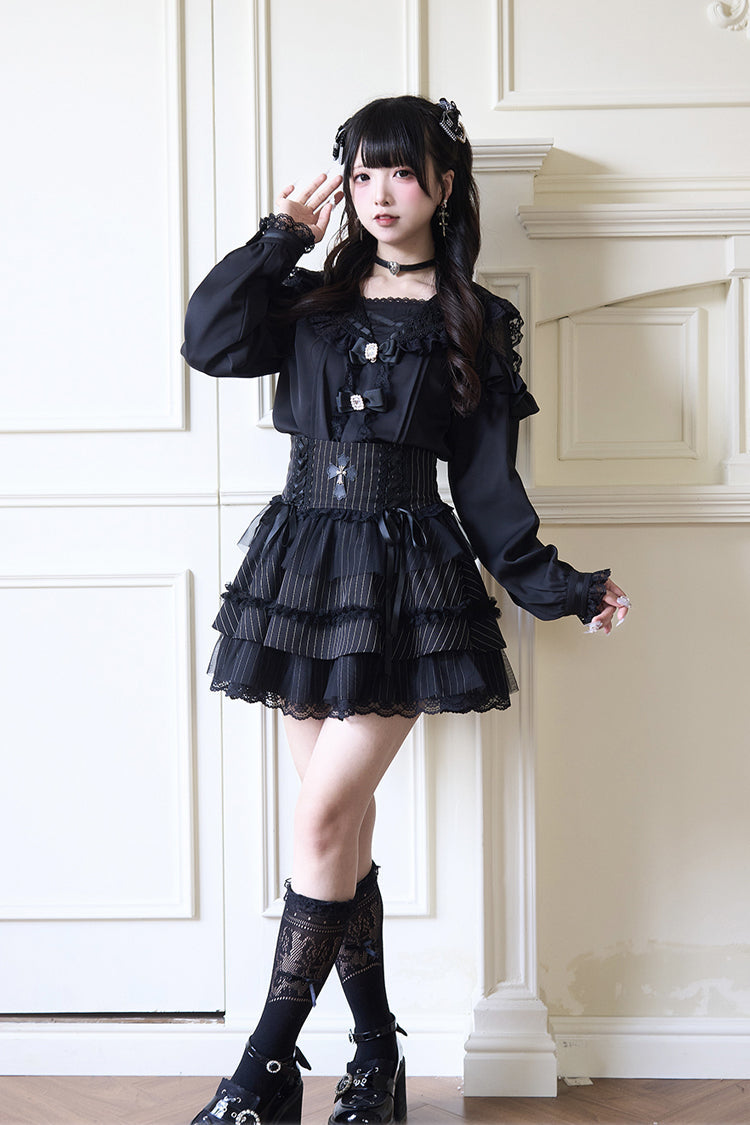 Victorian Lolita Blouse - Jirai Kei Navy Collar, 3 Colors, Long Sleeves, Sweet Style - additional product view 12