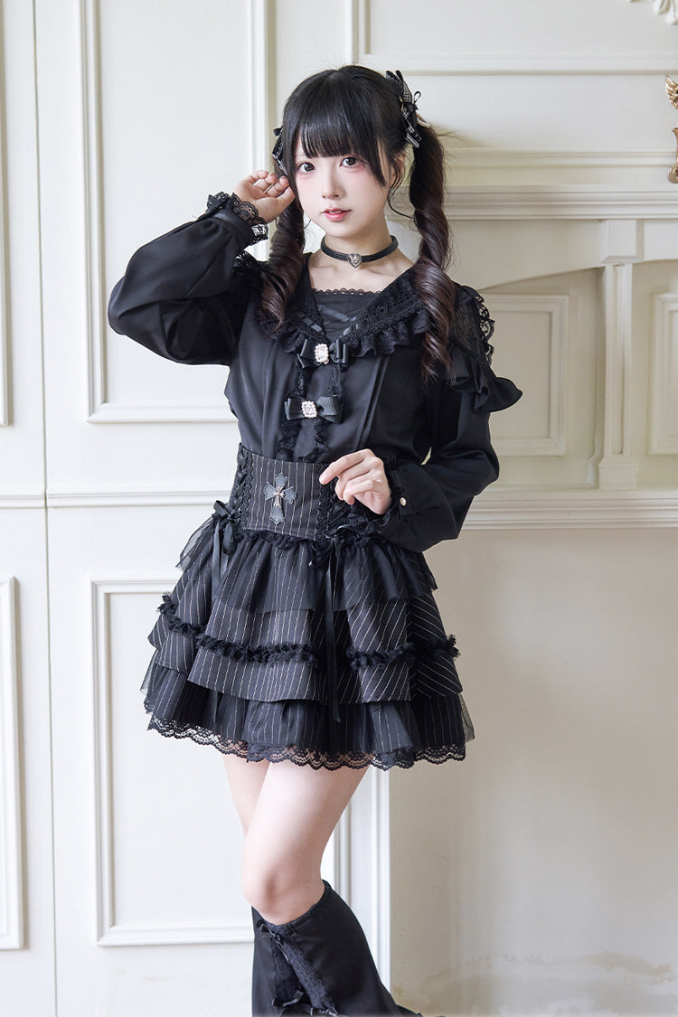 Victorian Lolita Blouse - Jirai Kei Navy Collar, 3 Colors, Long Sleeves, Sweet Style - additional product view 13