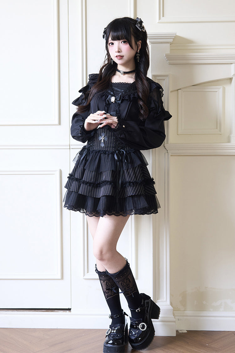 Victorian Lolita Blouse - Jirai Kei Navy Collar, 3 Colors, Long Sleeves, Sweet Style - additional product view 14