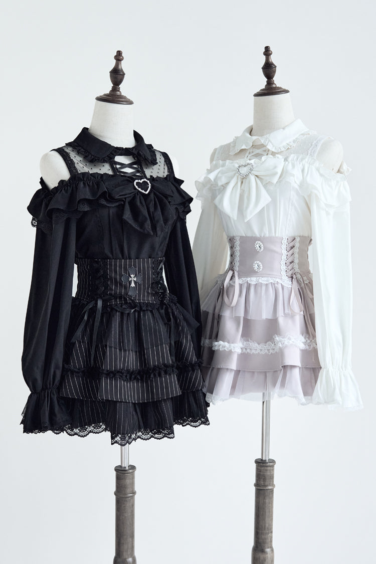 Victorian Lolita Blouse - Jirai Kei Off Shoulder, 3 Colors, Sweet Style, Bow Detail - additional product view 4