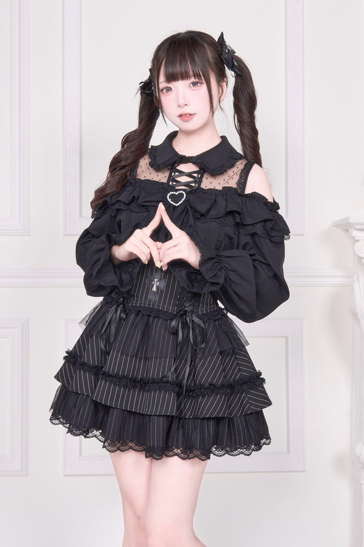 Victorian Lolita Blouse - Jirai Kei Off Shoulder, 3 Colors, Sweet Style, Bow Detail - additional product view 10