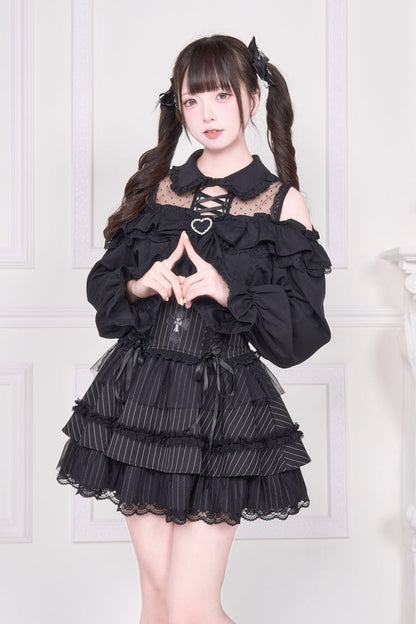 Victorian Lolita Blouse - Jirai Kei Off Shoulder, 3 Colors, Sweet Style, Bow Detail - additional product view 10
