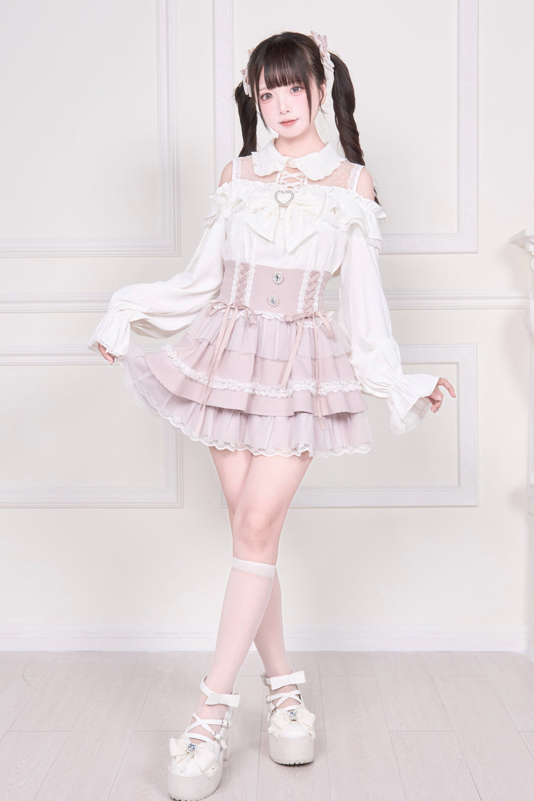 Victorian Lolita Blouse - Jirai Kei Off Shoulder, 3 Colors, Sweet Style, Bow Detail - additional product view 15